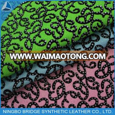 2014 New arrival hot selling flocking and rubber patch on glitter fabric